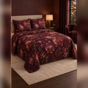 Burgundy Orchid Night Garden Quilt Set, angled orchid bedroom view