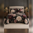 Black Peony Botanical Quilt Set