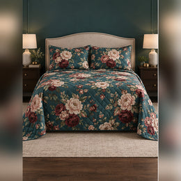 Teal Vintage Peony Garden Quilt Set