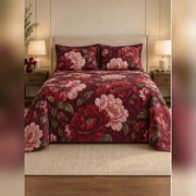 Garnet Peony Statement Quilt Set, front peony bedroom view