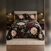 Black Rose Botanical Quilt Set, front rose garden bedroom view