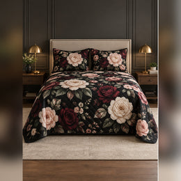 Black Rose Botanical Quilt Set