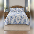 Blue Climbing Rose Garden Toile Quilt Set