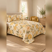 Golden Wild Rose Quilt Set, angled rose garden bedroom view