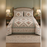 Heirloom Rose Medallion Print Quilt Set, front rose garden bedroom view