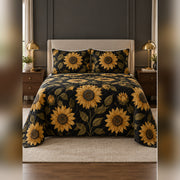 Black and Gold Sunflower Quilt Set, front sunflower bedroom view