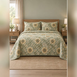 Sage Heirloom Sunflower Quilt Set