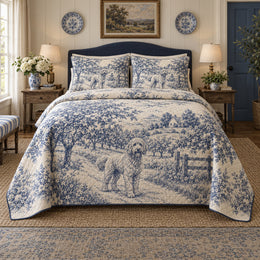 Orchard Path Toile Goldendoodle Country Toile Quilt Set