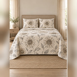 Neutral Sunflower Line Art Quilt Set