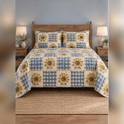 Farmhouse Sunflower Check Quilt Set, front sunflower bedroom view