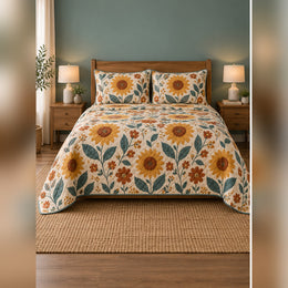 Folk Sunflower Garden Print Quilt Set