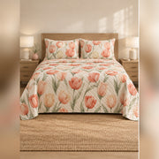 Coral Watercolor Tulip Quilt Set, front tulip bedroom view