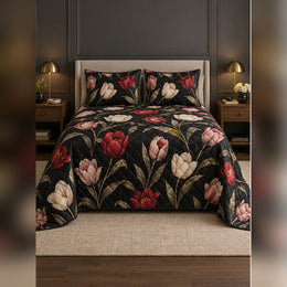 Black Tulip Botanical Quilt Set