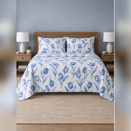 Blue and White Tulip Garden Quilt Set