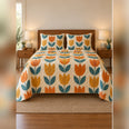 Retro Orange and Teal Tulip Quilt Set