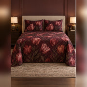 Burgundy Tulip Night Garden Quilt Set, front tulip bedroom view
