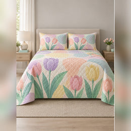 Pastel Tulip Color Block Quilt Set