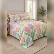 Pastel Tulip Color Block Quilt Set, angled tulip bedroom view