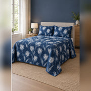 Indigo Tulip Cyanotype Quilt Set, angled tulip bedroom view