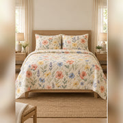 Airy Watercolor Wildflower Meadow Quilt Set, front wildflower bedroom view