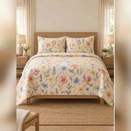 Airy Watercolor Wildflower Meadow Quilt Set