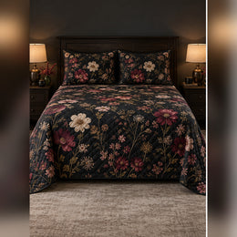 Moonlit Black Wildflower Garden Quilt Set