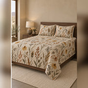 Ochre Prairie Seed Head Quilt Set, angled wildflower bedroom view