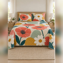 Bold Poppy Daisy Color Block Quilt Set