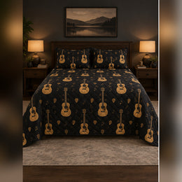 Black and Gold Acoustic Guitar Quilt Set