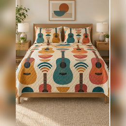 Mid Century Guitar Geometry Quilt Set