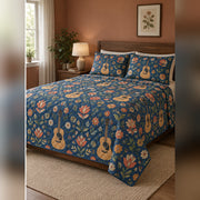 Folk Floral Acoustic Guitar Quilt Set, angled acoustic guitar bedroom view