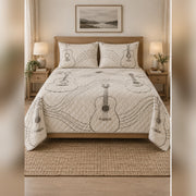 Minimal Guitar String Line Art Quilt Set, front acoustic guitar bedroom view