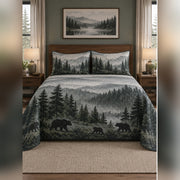Misty Pine Black Bear Quilt Set, front black bear bedroom view