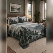 Misty Pine Black Bear Quilt Set, angled black bear bedroom view