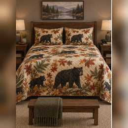 Autumn Woodland Black Bear Quilt Set