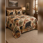 Autumn Woodland Black Bear Quilt Set, angled black bear bedroom view