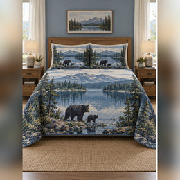 Blue Lake Black Bear Landscape Quilt Set