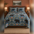 Folk Wildflower Black Bear Quilt Set