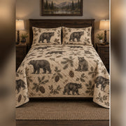 Vintage Black Bear Field Sketch Quilt Set, front black bear bedroom view