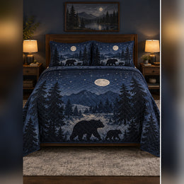 Moonlit Black Bear Forest Quilt Set