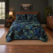 Midnight Botanicals Black Cat Quilt Set, front black cat bedroom view