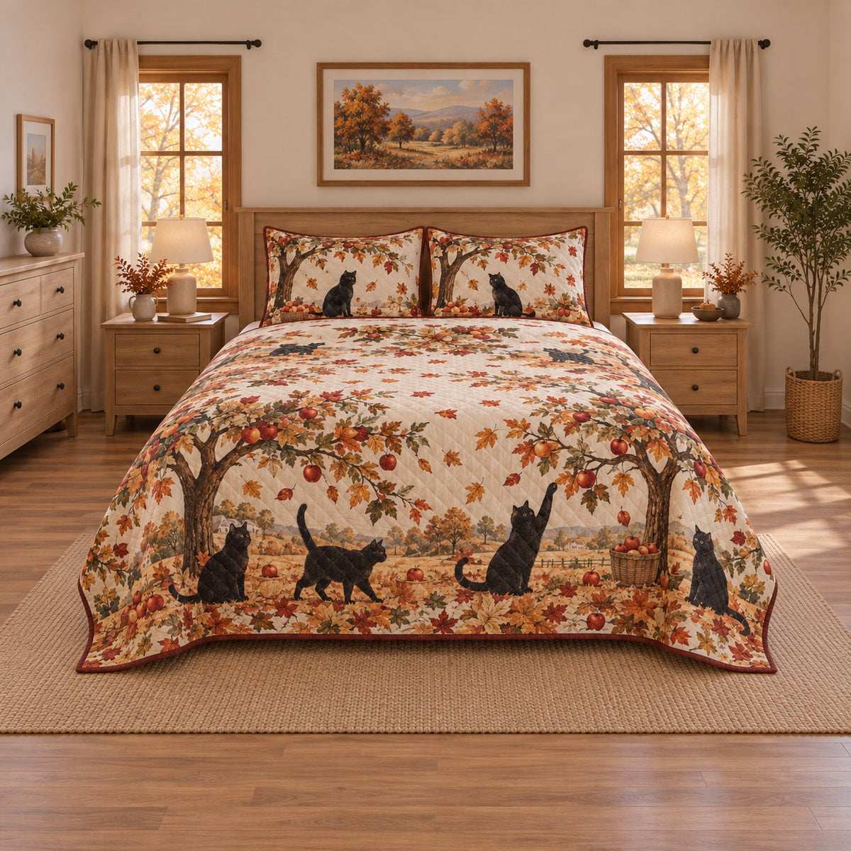 Autumn Orchard Black Cat Quilt Set