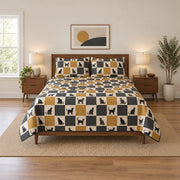 Graphic Checker Black Cat Quilt Set, front black cat bedroom view