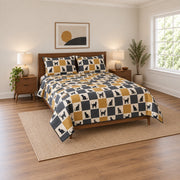 Graphic Checker Black Cat Quilt Set, angled black cat bedroom view