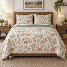 Meadow Walk Corgi Quilt Set