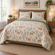 Meadow Walk Corgi Quilt Set, angled corgi bedroom view