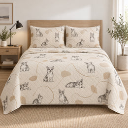 Minimal Corgi Line Quilt Set