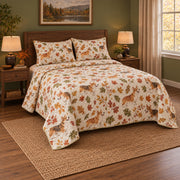 Autumn Park Corgi Quilt Set, angled corgi bedroom view
