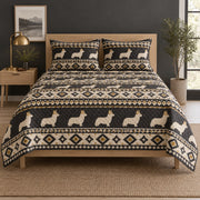 Nordic Corgi Geometry Quilt Set, front corgi bedroom view