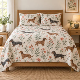 Garden Stroll Dachshund Quilt Set